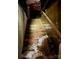 Damaged interior staircase showcasing worn wooden steps and dated decor at 6000 S Main St, Salisbury, NC 28147