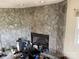 Living room with stone fireplace perfect for cozy nights in at 6482 Taylorsville E Hwy, Hiddenite, NC 28636