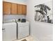 Laundry room featuring a washer and dryer, storage cabinets, and modern art at 8921 Magnolia Heights Ct, Charlotte, NC 28270