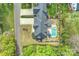 Overhead view of a home with a backyard pool, well-kept lawn, and mature trees providing privacy at 1118 Jefferson Dr, Charlotte, NC 28270
