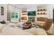 Cozy living room with a fireplace, comfortable seating, and built-in shelving, creating an inviting atmosphere at 1118 Jefferson Dr, Charlotte, NC 28270