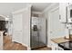 Modern stainless steel refrigerator in the kitchen at 17810 Half Moon Ln # L, Cornelius, NC 28031