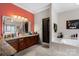 This is a bright main bathroom featuring a double vanity, shower, and soaking tub at 189 Billy Jo Rd, Mooresville, NC 28117