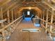 Unfinished attic space with exposed rafters and plywood flooring provides potential for extra storage at 485 Hilltop Rd, Oakboro, NC 28129