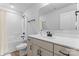 Modern bathroom features white subway tiles, a shower/tub combination, and a light wood vanity at 6159 Holland St, Fort Mill, SC 29707