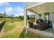 Covered patio with comfortable seating overlooks the expansive fenced backyard at 660 Daventry Ct # 35, Clover, SC 29710