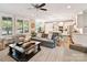 Open-concept living room and kitchen area with comfortable seating, island, and stainless steel appliances at 7809 Greenfield Dr, Charlotte, NC 28270