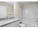 Bathroom features granite countertops, a shower and tub combo, and white cabinetry at 808 Carolyn Ave, Kannapolis, NC 28083
