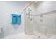 Modern shower with tiled walls, glass door, and dual shower heads; accented with a decorative mosaic tile at 2334 Sylvia Ct, Denver, NC 28037