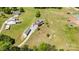 Stunning aerial view of home with green roof, long driveway, and barns on a vast lot at 5047 Victory Trl, Gastonia, NC 28056