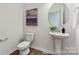 Elegant half-bathroom featuring a pedestal sink, stylish mirror, and modern fixtures at 510 Black Bear St # 145P, China Grove, NC 28023