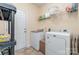 Functional laundry room featuring modern appliances, storage shelves, and neutral colored walls at 9527 Turning Wheel Dr, Charlotte, NC 28214
