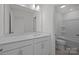 Bathroom features a modern vanity with sleek fixtures, a large mirror, and a separate toilet and tub area at 124 Canary Ln # 7, Mooresville, NC 28115