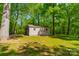 A quaint shed nestled among mature trees, offering additional storage or workshop space at 1374 Weatherby Dr, Salisbury, NC 28146