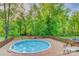 Above-ground pool with surrounding deck and mature trees in a private backyard at 221 Delview Dr, Cherryville, NC 28021