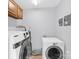 Laundry room with a washer, dryer, and storage cabinet at 3300 Bonaire Dr, Charlotte, NC 28208