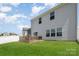 The backyard features a wooden deck, a neatly mowed lawn, and a light gray two-story home with windows at 334 Bluebonnet Dr, Salisbury, NC 28146