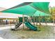 Covered playground area featuring a green slide and climbing structure in a mulched area at 349 Miners Cove Way, Fort Mill, SC 29708