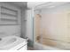 A full bathroom with a shower and vanity, needs some TLC at 4734 Polk Ford Rd, Stanfield, NC 28163