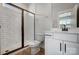 Bathroom features a walk-in shower with white subway tile and modern vanity at 5031 Mclaughlin Loop # 60, Waxhaw, NC 28173