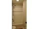 This is a clean and functional bathroom featuring a shower-tub combination and tiled walls for easy maintenance at 510 Belmont Mount Holly Rd, Belmont, NC 28012