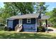 Rear view of a charming blue home featuring wood siding and a well-maintained yard at 510 Belmont Mount Holly Rd, Belmont, NC 28012