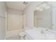 A clean bathroom includes a shower and tub, vanity, toilet and fixtures at 592 Rambo E Rd, Rock Hill, SC 29730