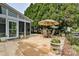 An outdoor patio area with table, chairs, and large umbrella is great for entertaining at 1000 Millbank Dr, Matthews, NC 28104