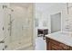 Bathroom featuring a glass-enclosed shower with decorative tile at 1000 Millbank Dr, Matthews, NC 28104