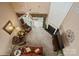 Aerial view of living room with vaulted ceiling, fireplace, comfortable seating, and porch access at 10314 Threatt Woods Dr, Charlotte, NC 28277