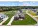 An aerial view of a home showcasing the well-manicured lawn, long driveway, and tasteful landscaping in a desirable neighborhood at 1050 Coppergate Dr, Salisbury, NC 28147