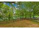 Lush backyard features mature trees, a beautiful view of the lake, and a black metal fence at 11732 Borchetta Dr, Charlotte, NC 28277
