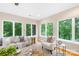 Bright living room with hardwood floors and a wall of windows overlooking a lush, green landscape at 11732 Borchetta Dr, Charlotte, NC 28277