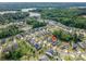 Aerial view of a neighborhood with a lake and lush greenery, showcasing the property's location at 3017 Winged Teal Ct, Belmont, NC 28012