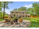 Beautiful backyard features a fire pit with seating surrounded by well-manicured grass at 323 Richmond Rd, Salisbury, NC 28144