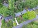 Aerial shot of the house showing mature trees, lush landscaping, and the home's roof at 4920 Raymond Pl, Charlotte, NC 28205