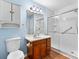 Bathroom featuring wood vanity, toilet, and glass shower enclosure at 505 2Nd Street Ne Pl # C4, Conover, NC 28613