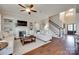 Inviting living room boasts hardwood floors, a fireplace, and a staircase at 525 Chase Prairie Ln, Waxhaw, NC 28173