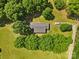 An aerial view shows the roof of a single-story house amid lush trees on a neatly landscaped lot at 5317 Friendly Baptist Ch Rd, Indian Trail, NC 28079