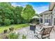 Seating area around a cozy fire pit with a peaceful backyard at 5722 Kirkwynd Commons Dr, Charlotte, NC 28278