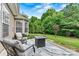 Outdoor seating around a cozy fire pit with a view of a luscious green lawn at 5722 Kirkwynd Commons Dr, Charlotte, NC 28278