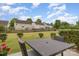 Large backyard with a table and chair set and manicured lawn at 5803 Lindley Crescent Dr, Indian Trail, NC 28079