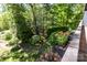 Lush backyard view from the deck with a flower box in the foreground at 85 Riley Dr, Taylorsville, NC 28681