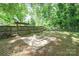 Outdoor stone fire pit with a surrounding tiled patio in a private, fenced in backyard at 8936 Rittenhouse Cir, Charlotte, NC 28270