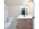Bright bathroom with a functional vanity, toilet, and shower/tub combination at 101 Stonehurst Ln, Waxhaw, NC 28173