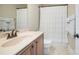 Bathroom features a vanity with double sinks, tile flooring, and a shower at 101 Stonehurst Ln, Waxhaw, NC 28173