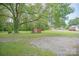 Spacious backyard with lush greenery, a storage shed, and a gravel parking area at 1343 Flint Hill St, Rock Hill, SC 29730