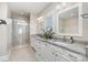 Bathroom showcasing granite countertops, double sinks, and a glass shower at 1507 Riverwalk Pkwy, Rock Hill, SC 29730