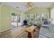 Inviting sunroom with vaulted ceilings, fan, wood floors, and an abundance of natural light at 2006 Holly Villa Cir, Indian Trail, NC 28079