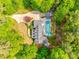 Stunning aerial view of private home with pool, lush landscaping, and mature trees at 2062 High Pines Rd, Rock Hill, SC 29732